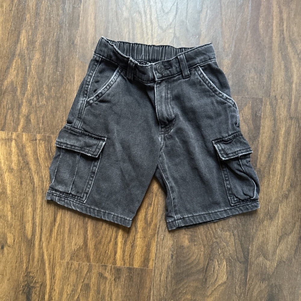 Zara Grey Black Boy Denim Cargo Shorts Size 7